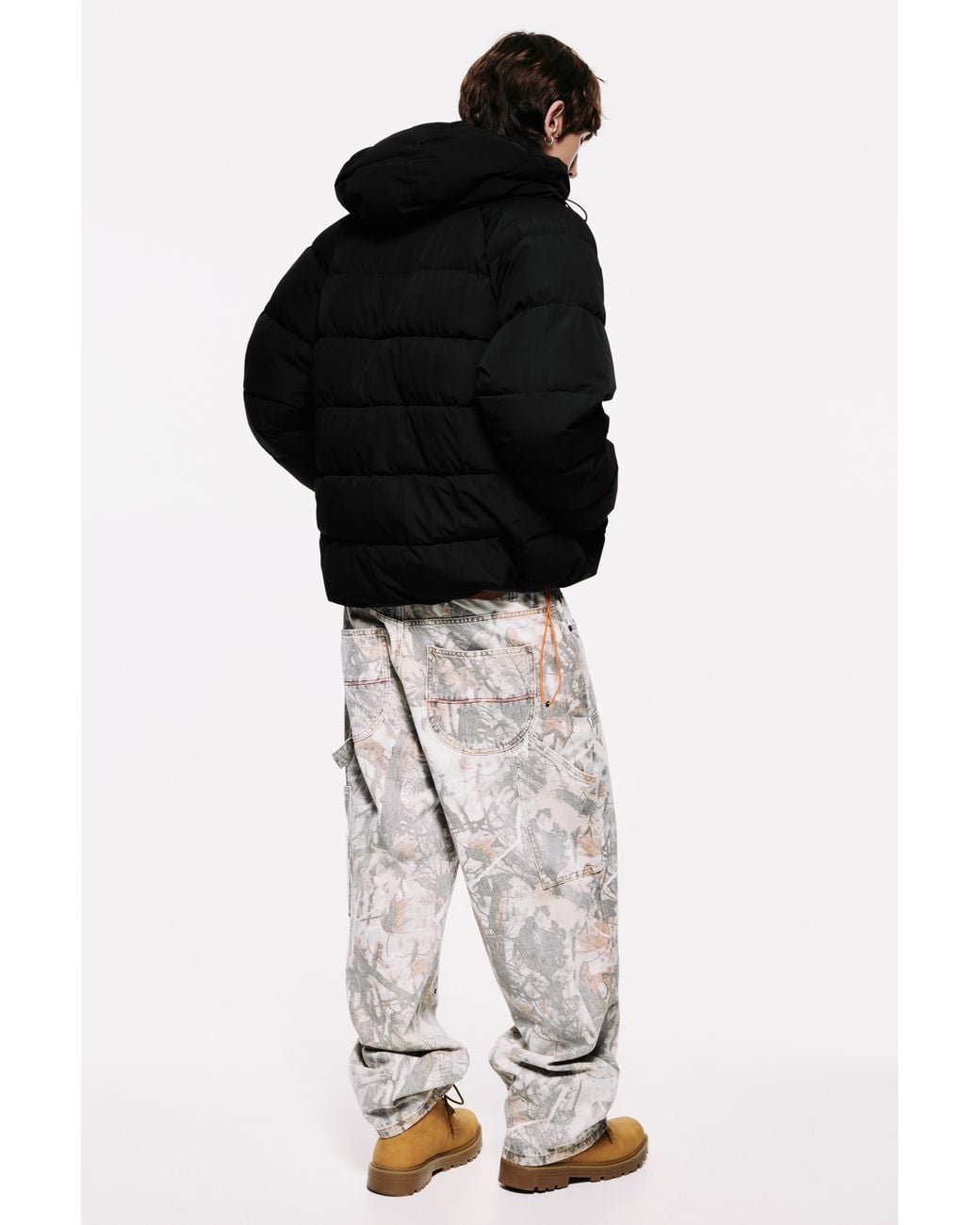 Pull&Bear Black Quilted Jacket With Hood for men