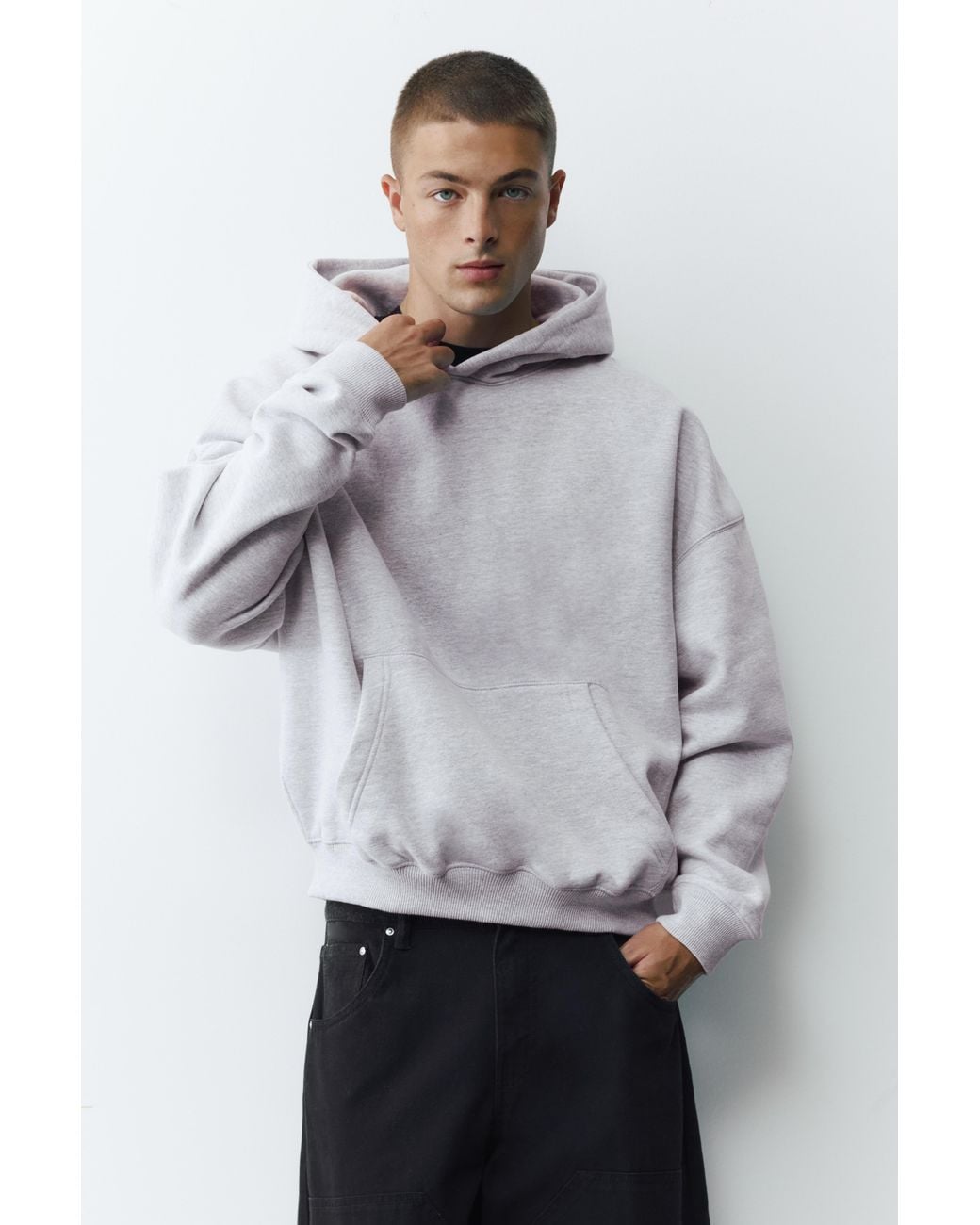 Pull&Bear Boxy Fit Hoodie in het White voor heren