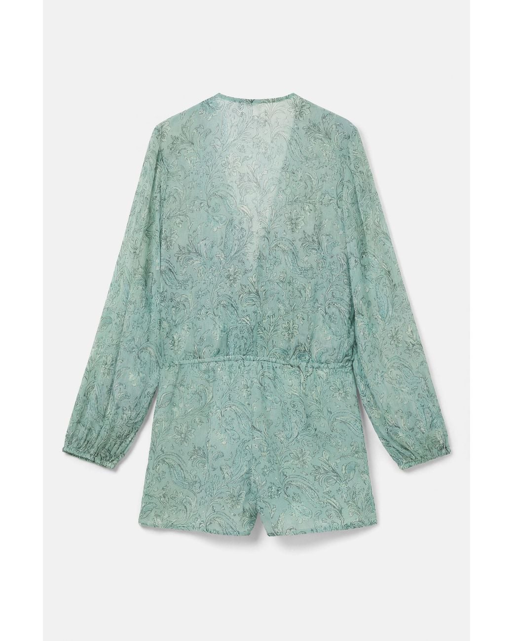Pull&Bear Green Printed Short Romper With Ruching