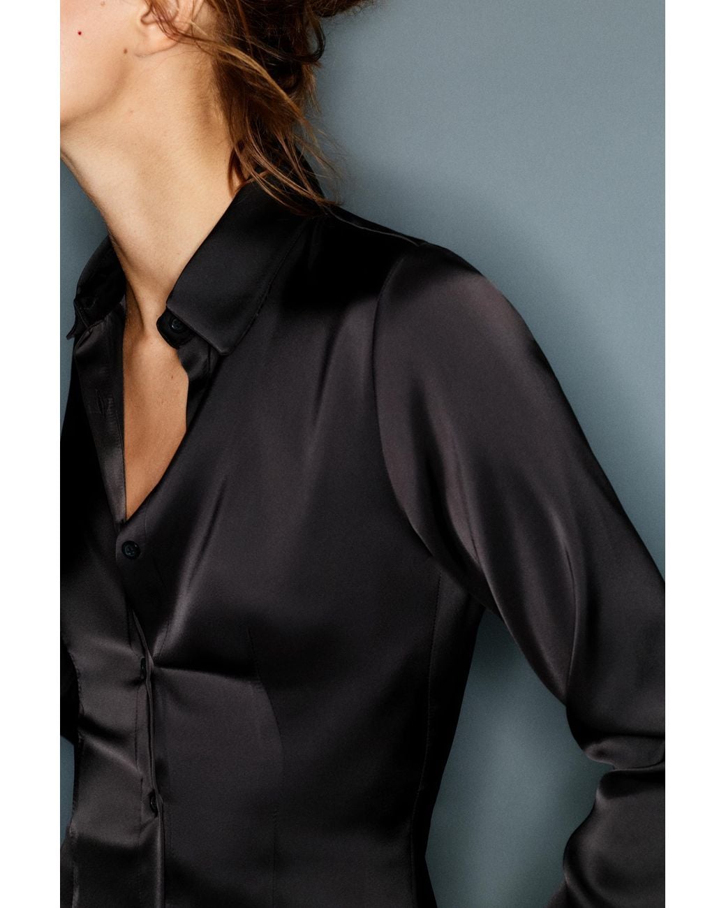 Pull&Bear Black Fitted Satin Shirt