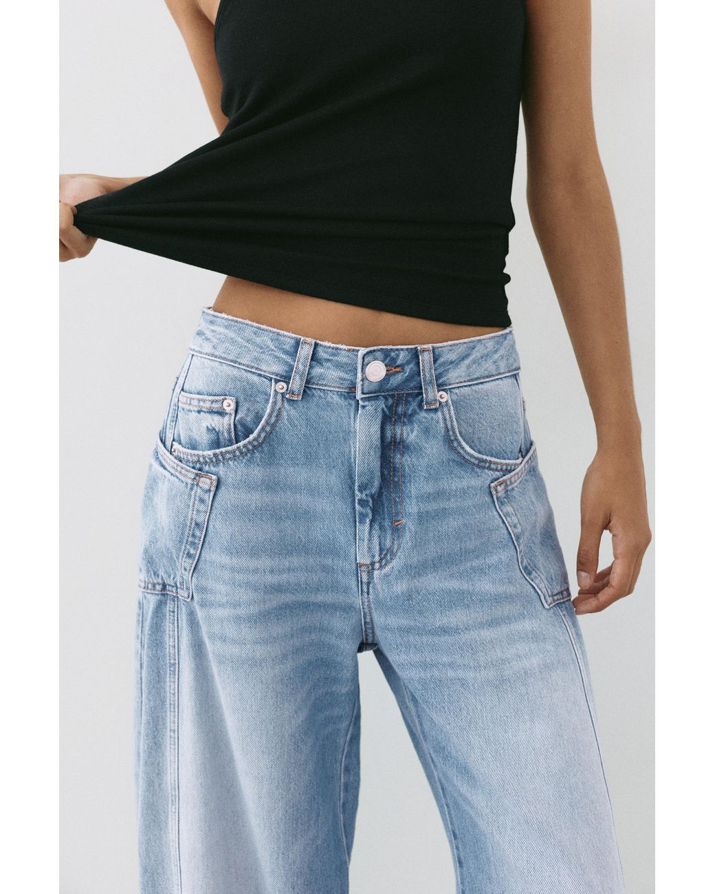 Pull&Bear Blue Balloon Baggy Jeans With Seam Detail