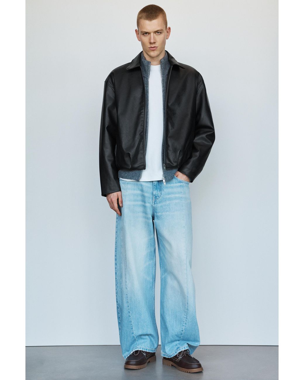 Pull&Bear Black Leather-Effect Jacket for men
