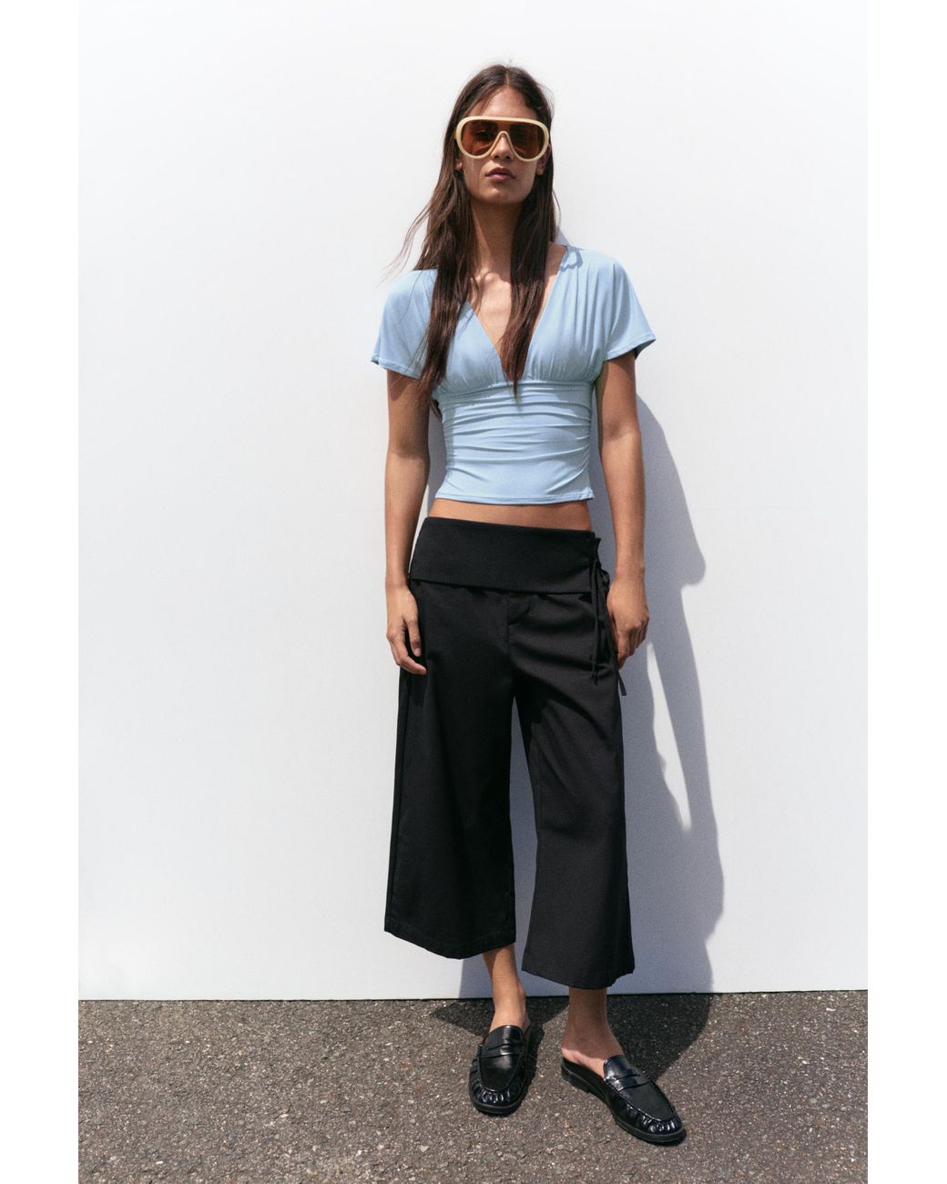 Top Froncé Col En V Pull&Bear en coloris Blue