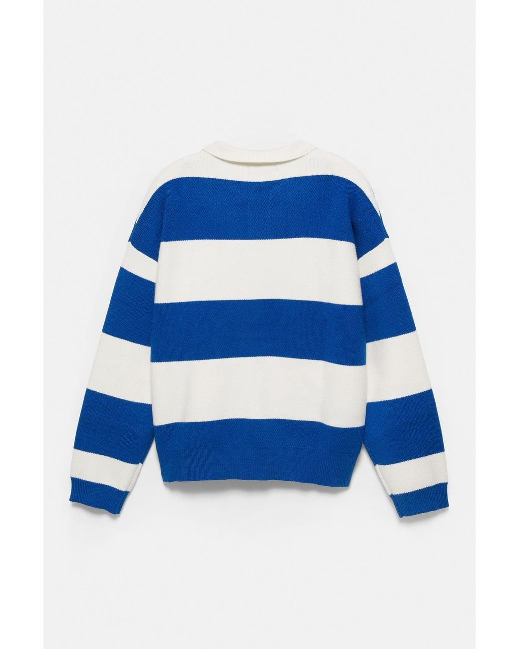 Pull&Bear Blue Long Sleeve Striped Knit Polo Shirt for men