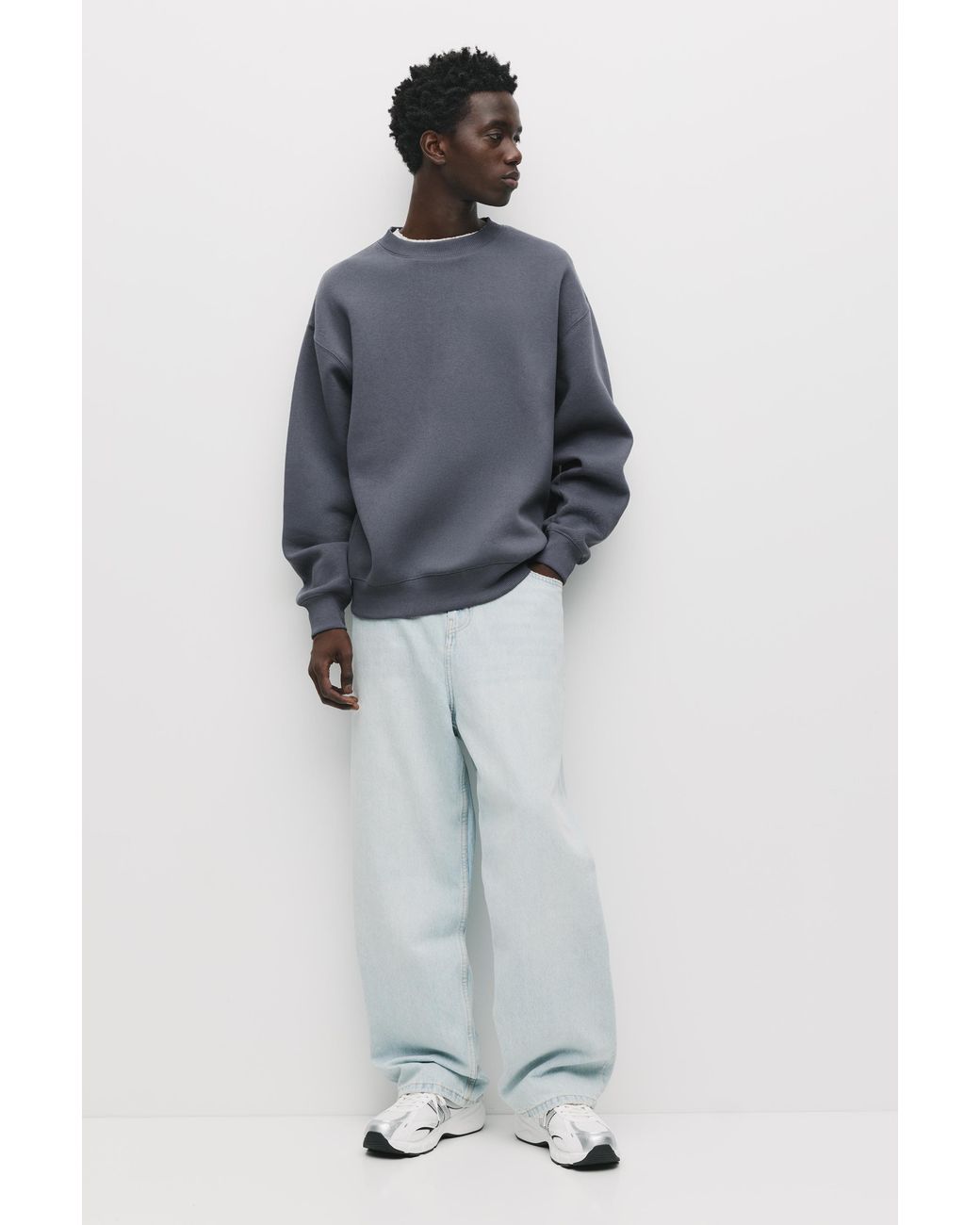 Pull&Bear Basic Sweater Met Ronde Hals in het Black voor heren