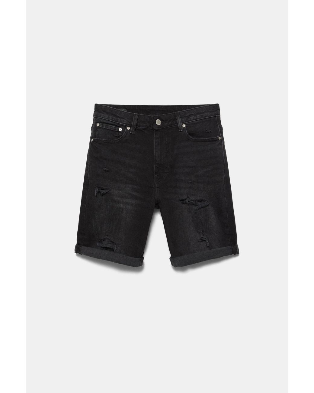 Pull&Bear Gray Ripped Denim Bermuda Shorts for men