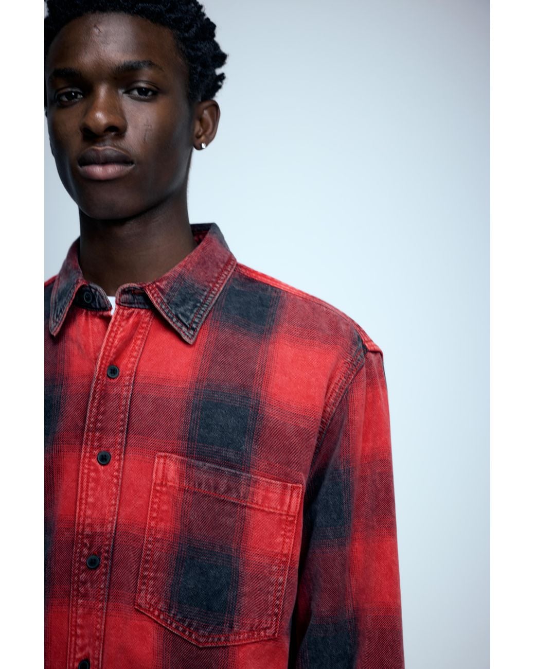 Pull&Bear Red Check Long Sleeve Overshirt for men