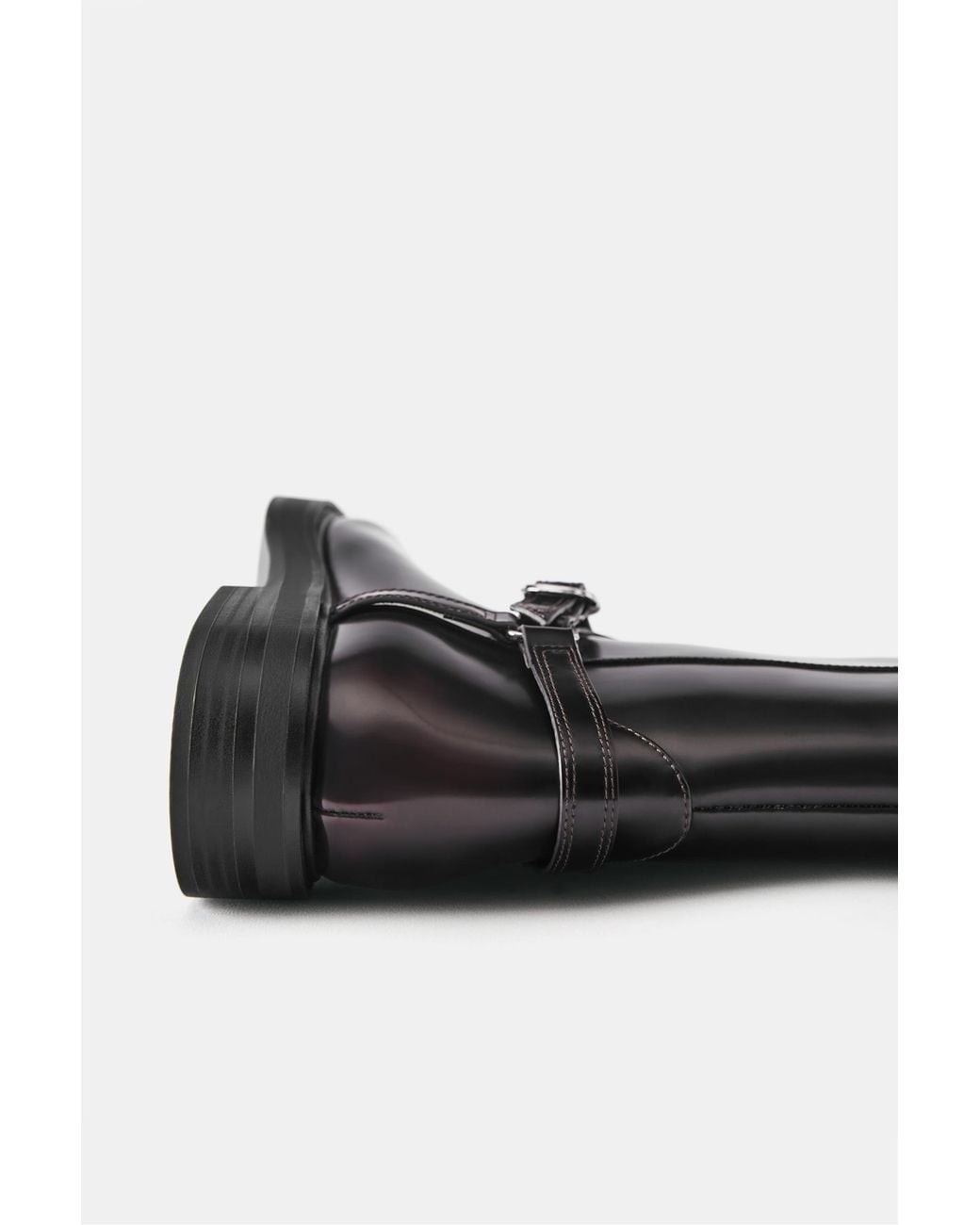 Pull&Bear Red Flat Buckle Knee-High Boots