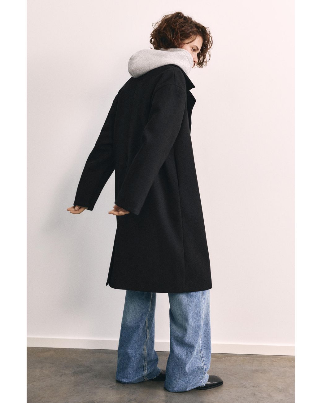 Pull&Bear Blue Double-Breasted Felt Coat
