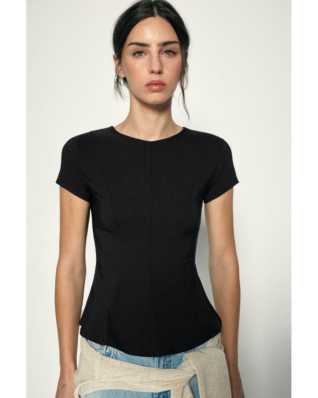 Pull&Bear Black Peplum Top