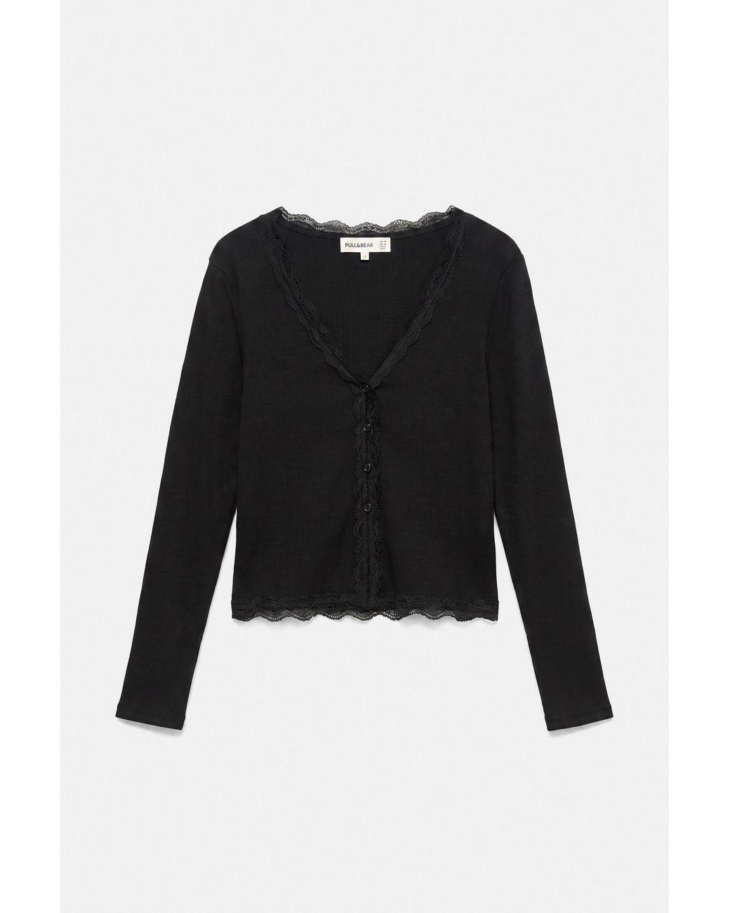 Pull&Bear Black Lace Button-Up T-Shirt