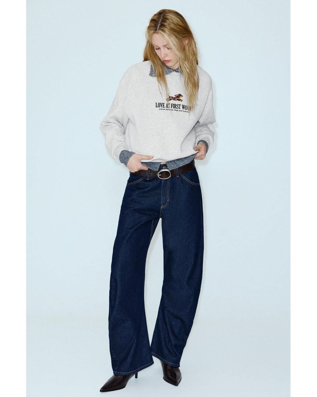 Pull&Bear Gray Dog Graphic Sweatshirt