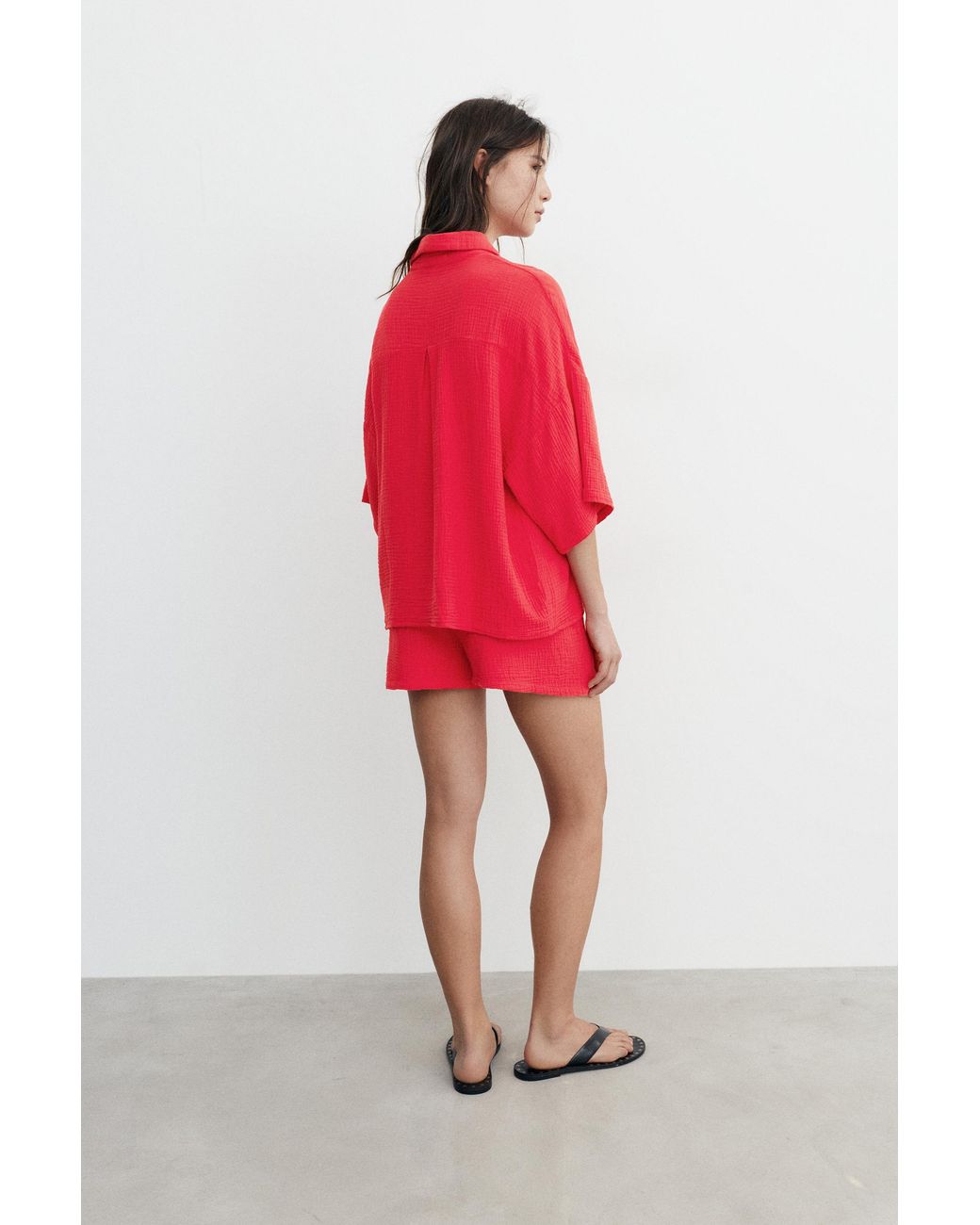 Pull&Bear Red Short Sleeve Crepe Shirt