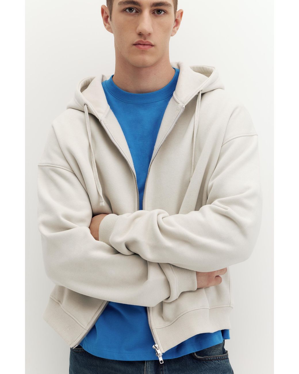 Pull&Bear Blue Zip-Up Hoodie for men