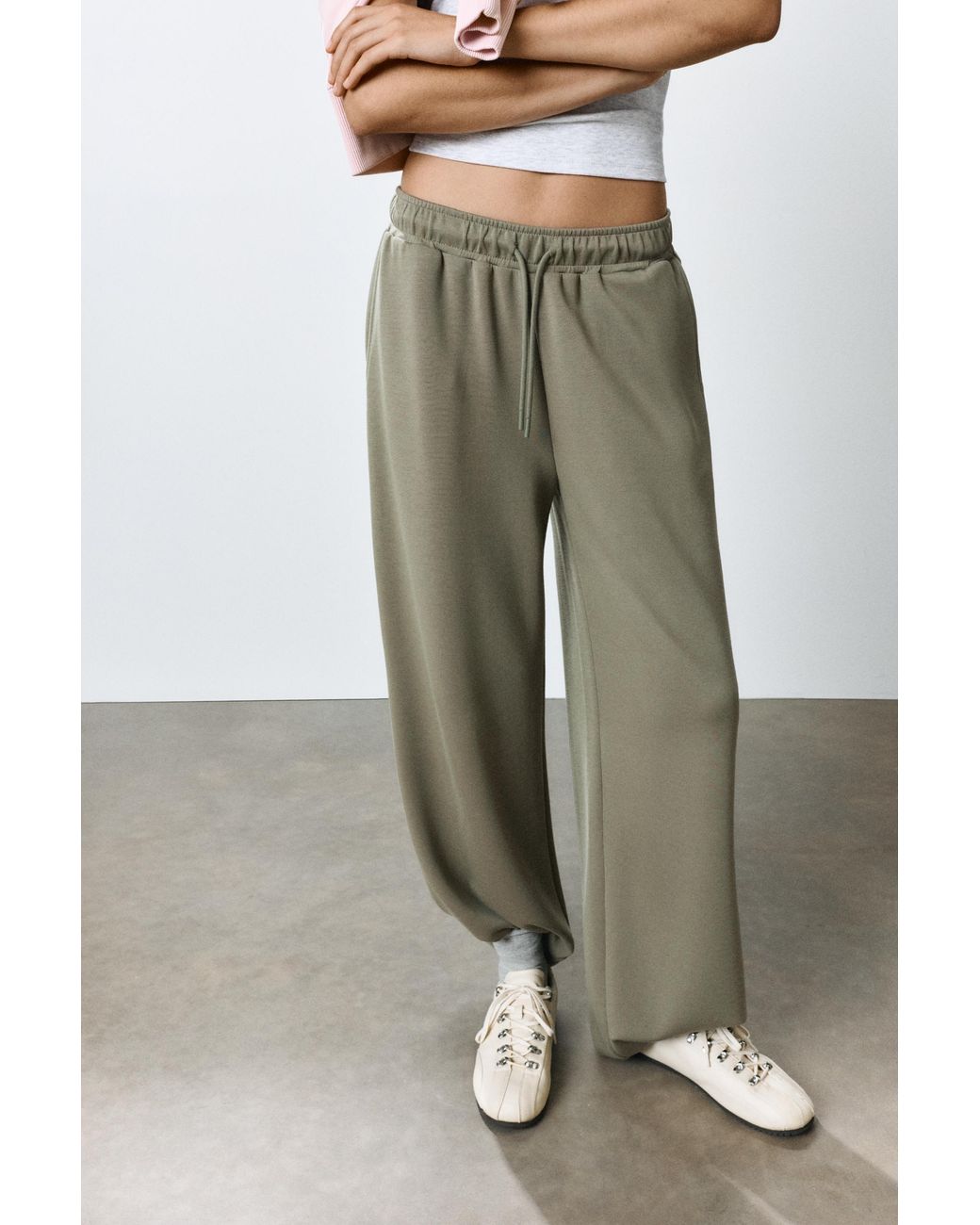 Pull&Bear Green Modal Wide-Leg Trousers
