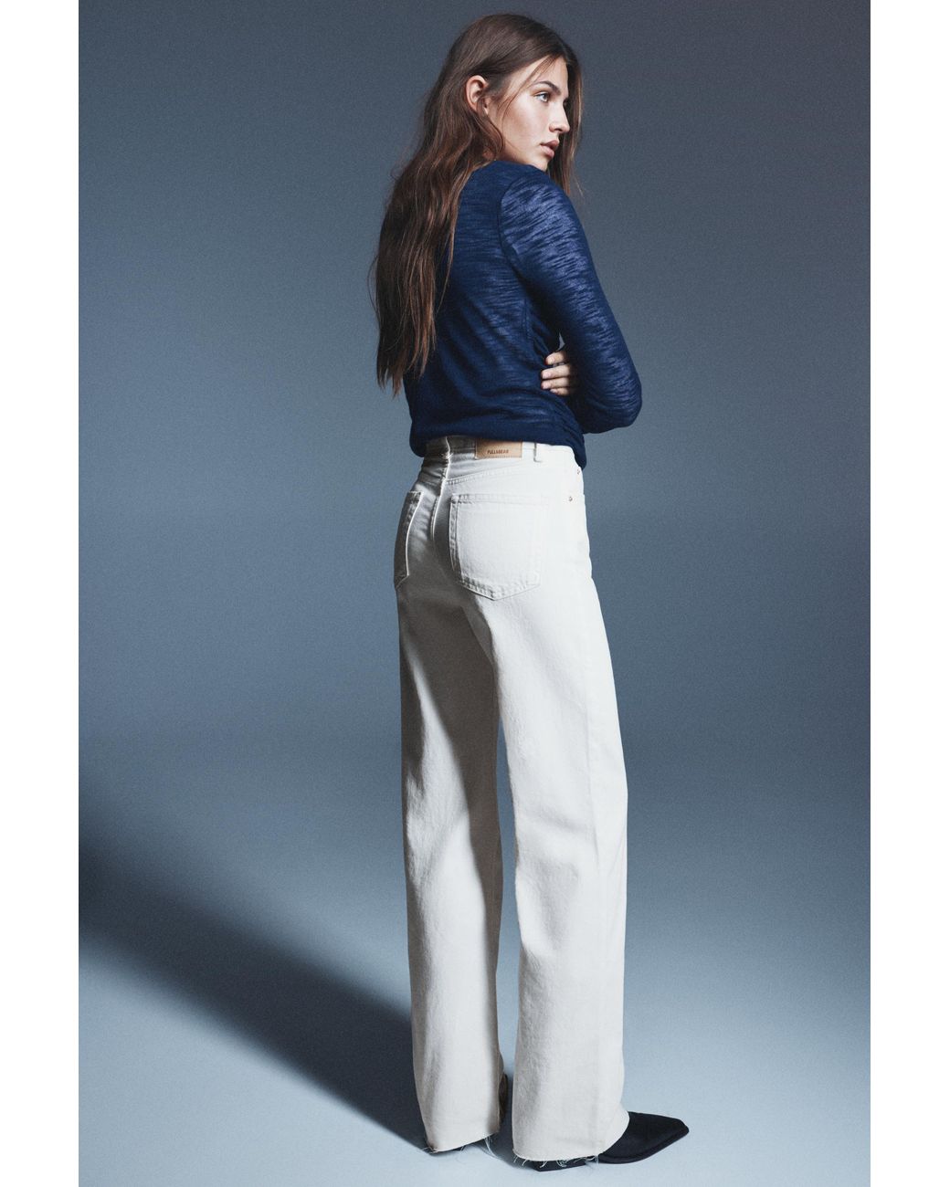 Pull&Bear White High-Waist Wide Straight-Leg Jeans