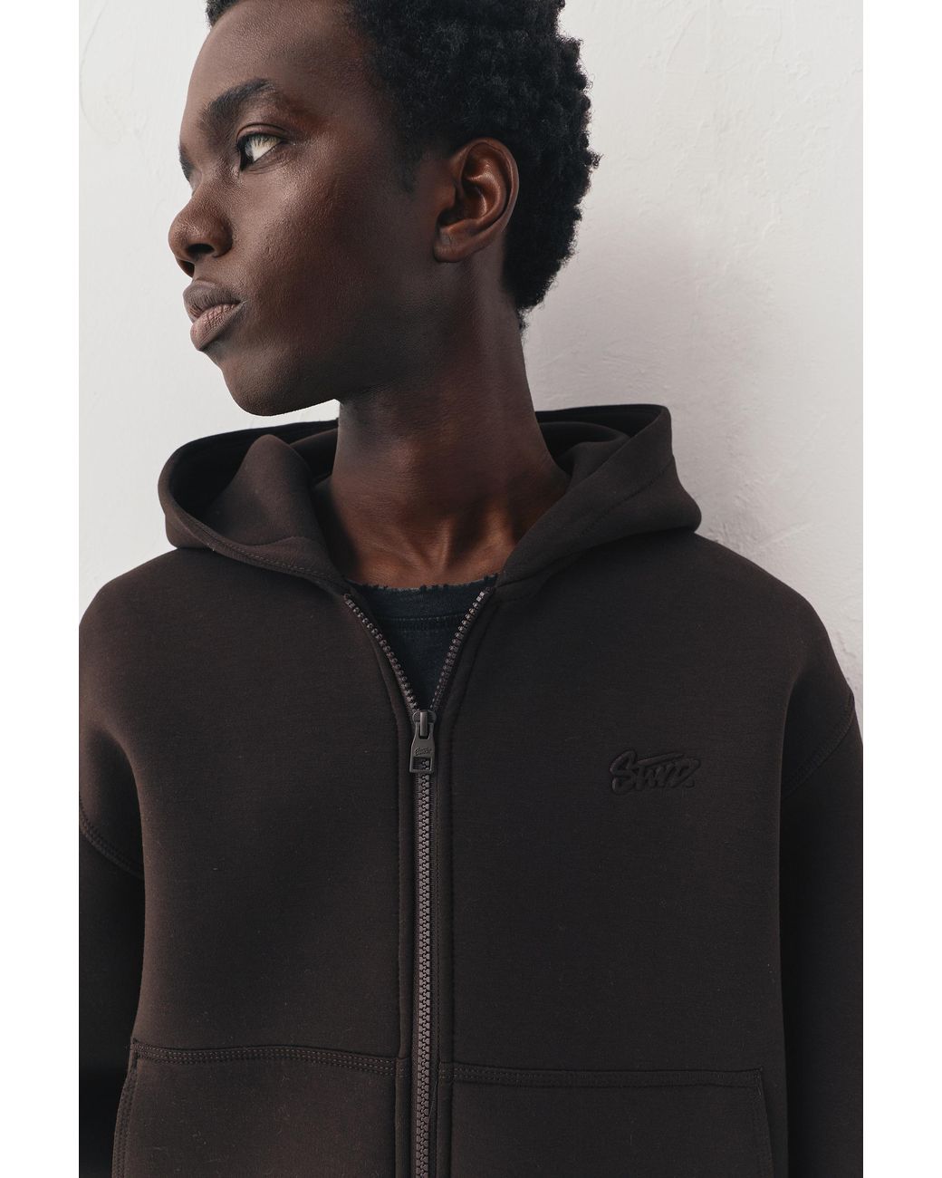 Pull&Bear Brown Neoprene-Effect Hoodie for men