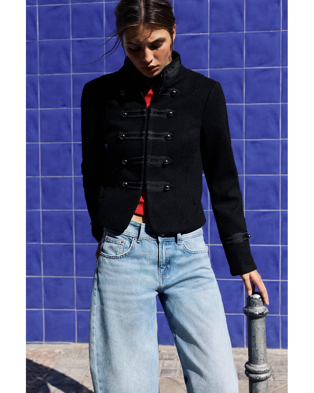 Pull&Bear Blue Fitted Fireman Clasp Jacket