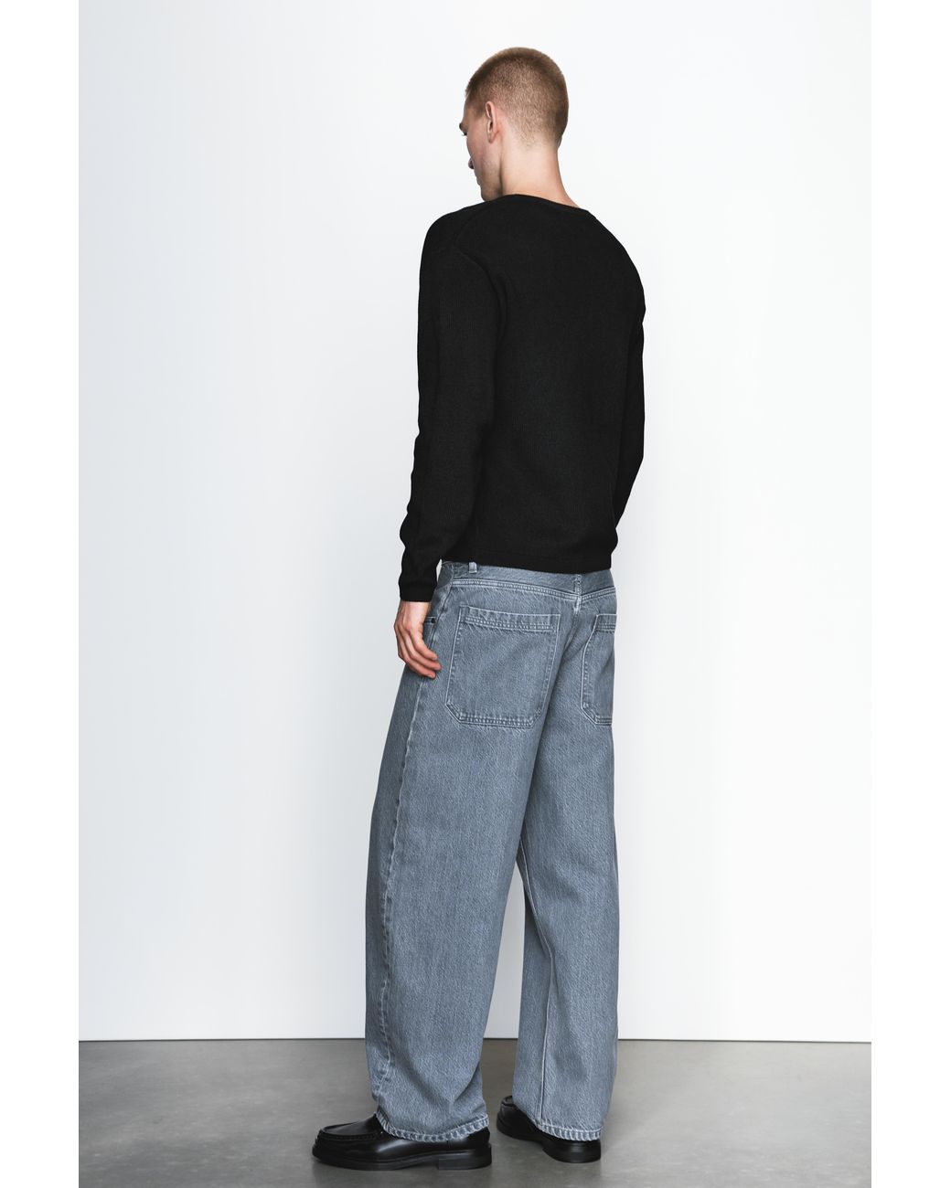 Pull&Bear Black Henley Collar Jumper for men