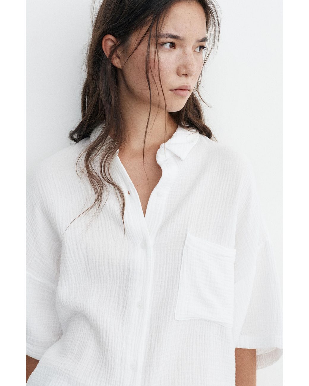 Pull&Bear White Short Sleeve Crepe Shirt