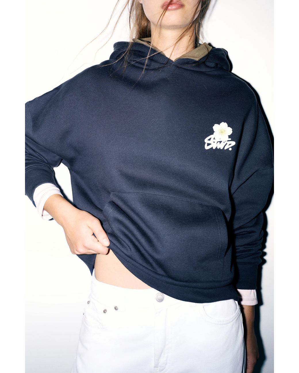 Pull&Bear Blue Daisy Graphic Hoodie