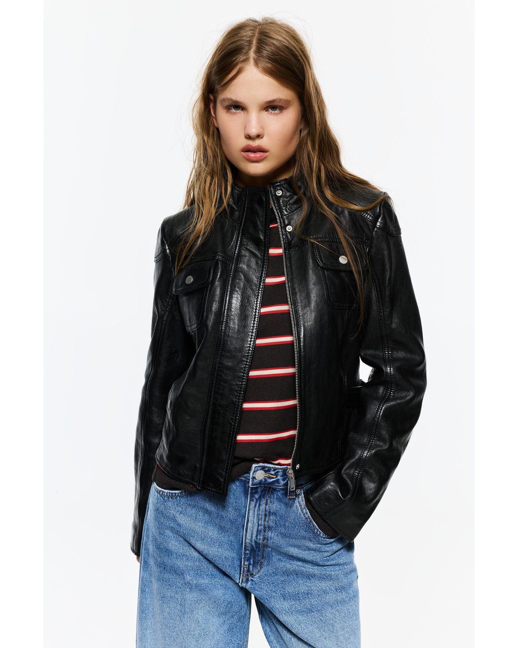 Pull&Bear Black 100% Sheepskin Jacket