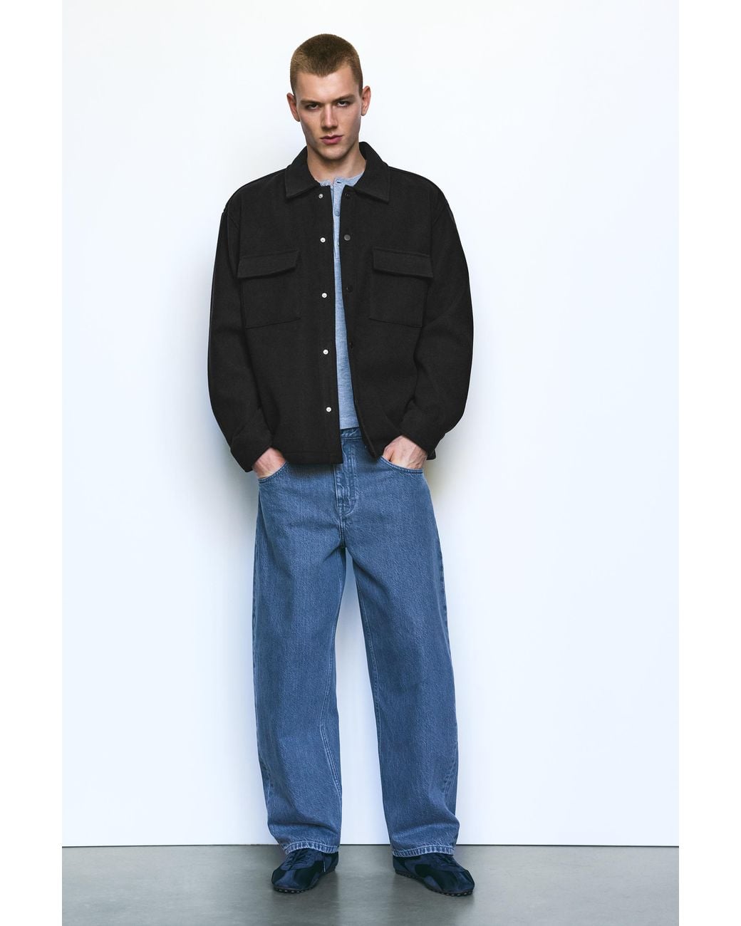 Pull&Bear Blue Long Sleeve Overshirt for men