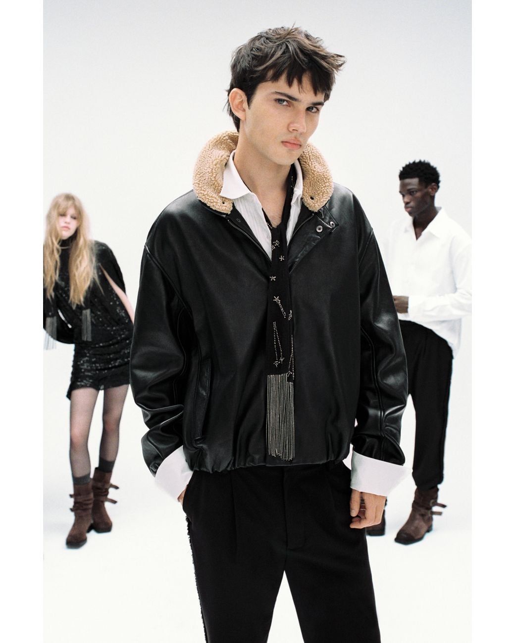 Pull&Bear Black Oscar Ouyang 100% Sheepskin Jacket for men