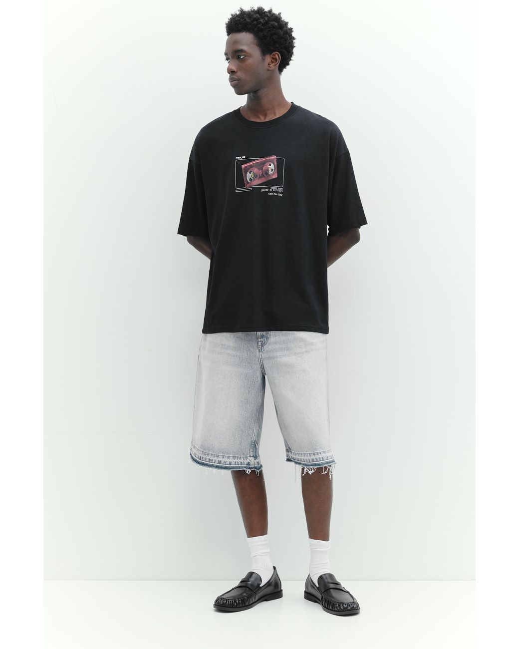 Pull&Bear Gray Stwd Tape Graphic T-Shirt for men