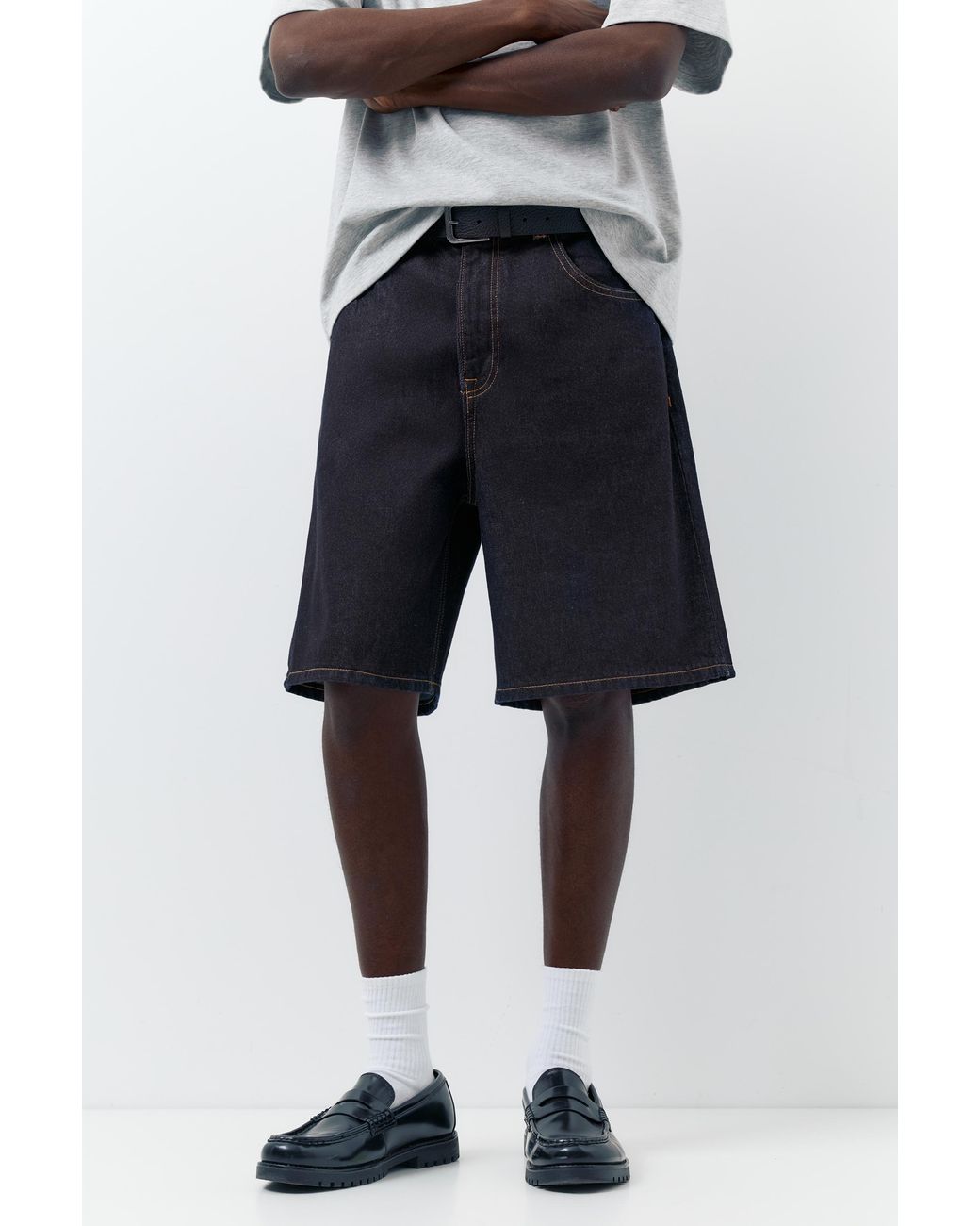 Pull&Bear Blue Baggy Relaxed Fit Denim Bermuda Shorts for men