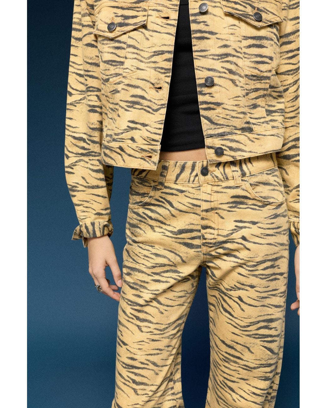 Pull&Bear Blue Straight-Leg Animal Print Jeans