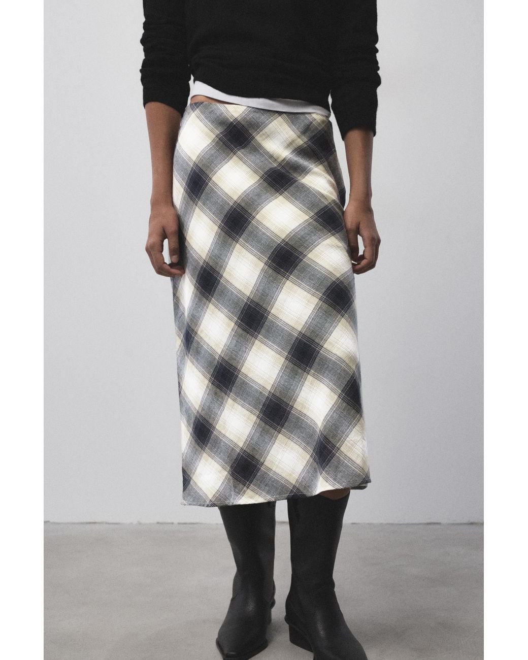 Pull&Bear Blue Check Midi Skirt