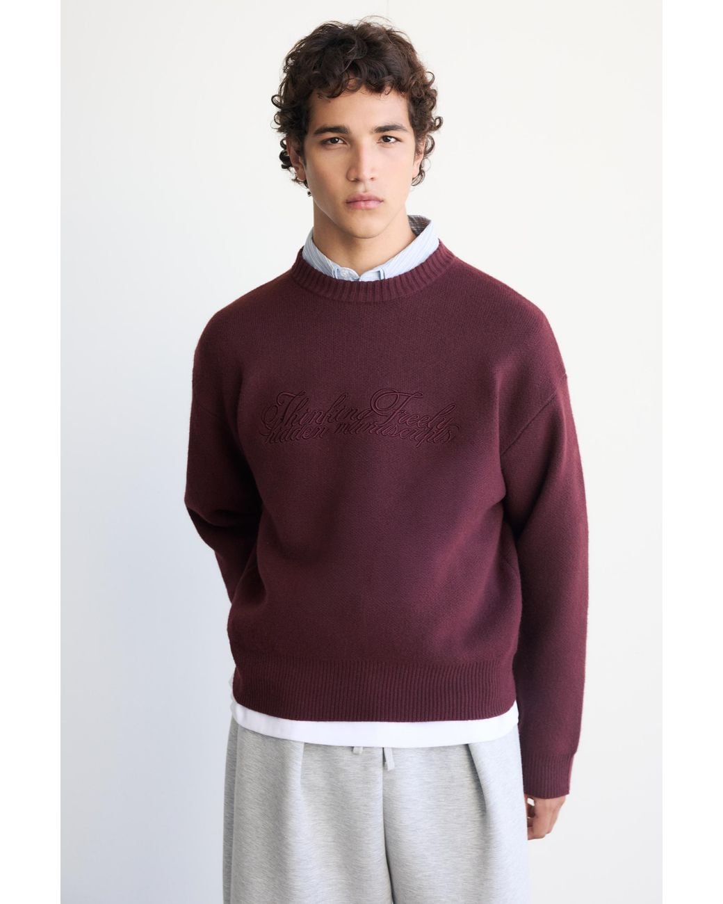 Pull Brodé Pull&Bear pour homme en coloris Purple