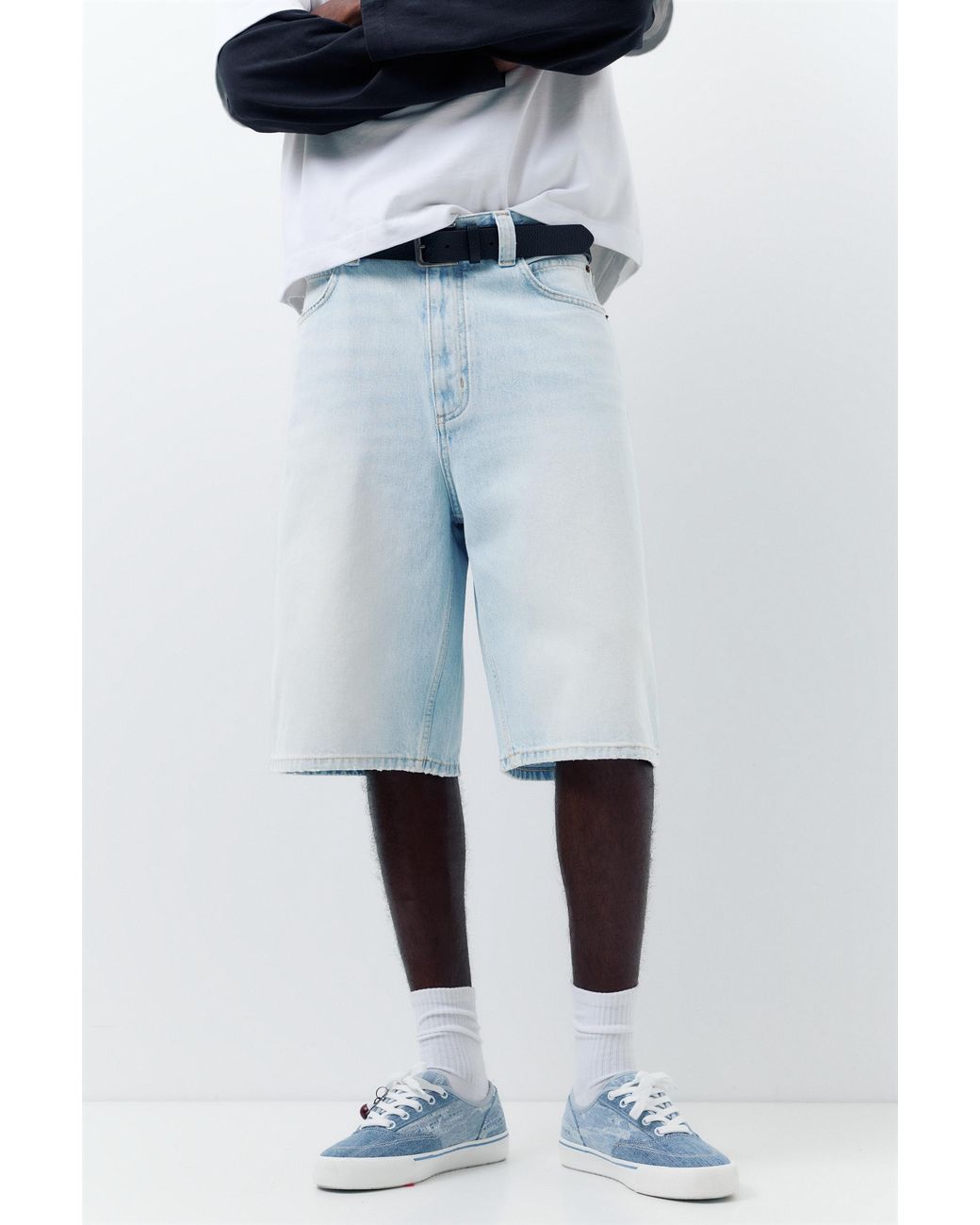Pull&Bear Blue Skater Denim Bermuda Shorts for men