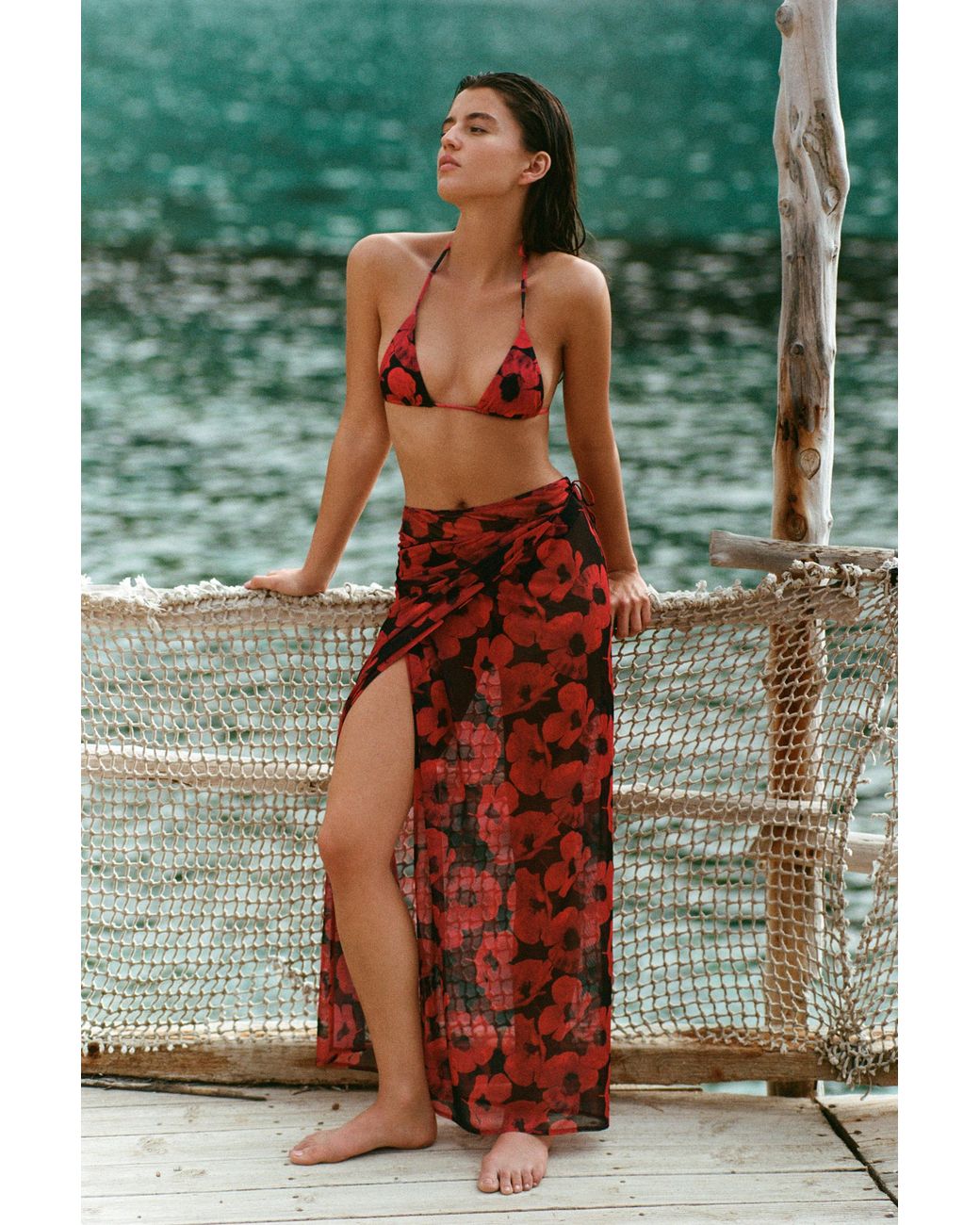 Pull&Bear Green Long Floral Sarong