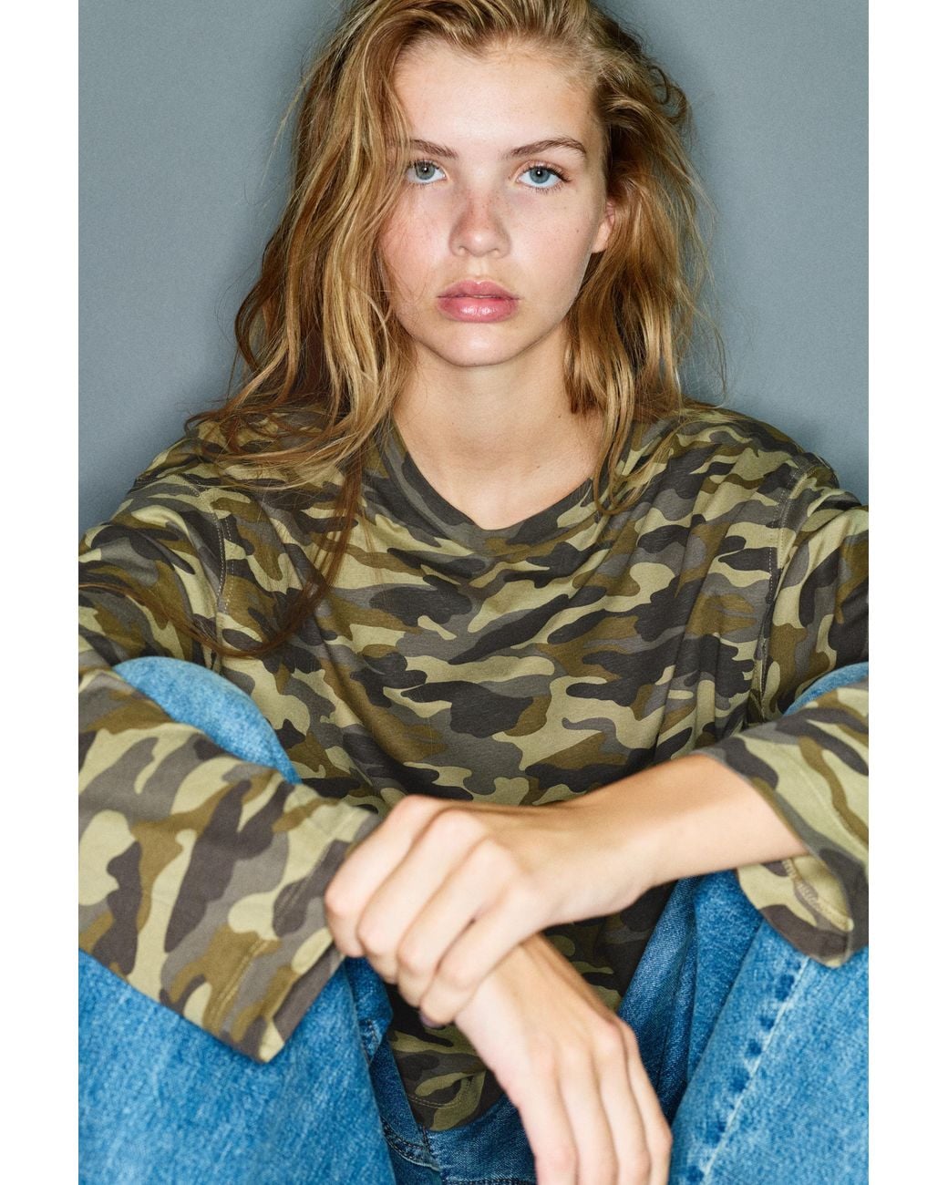 Pull&Bear Blue Long Sleeve Printed T-Shirt