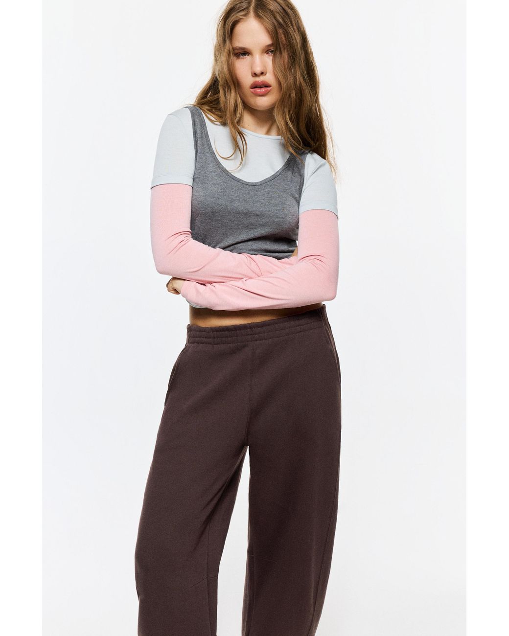 Pull&Bear Brown Barrel-Leg Joggers