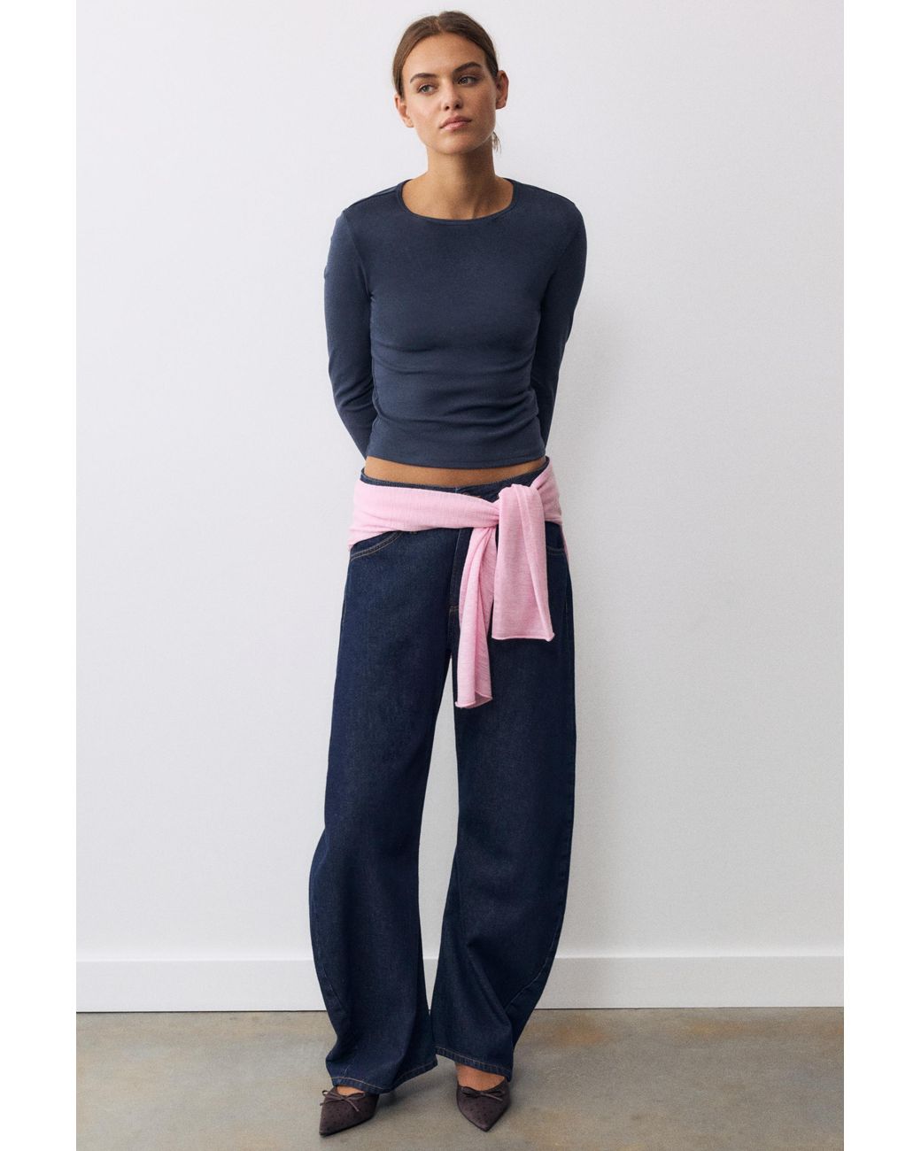 Pull&Bear Blue Fitted Long Sleeve T-Shirt