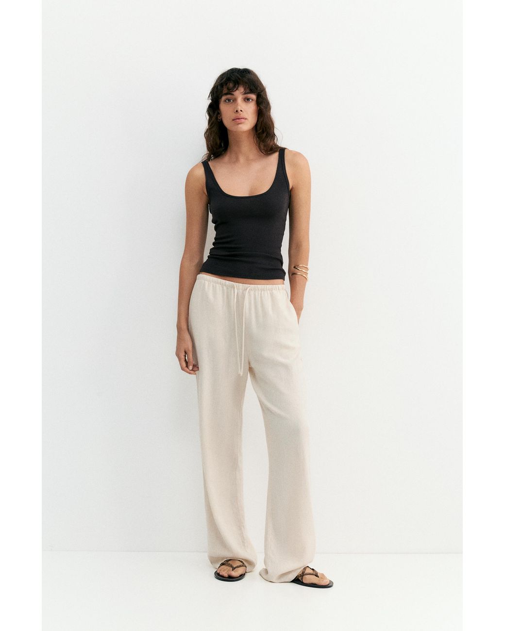 Pull&Bear White Linen Blend Joggers