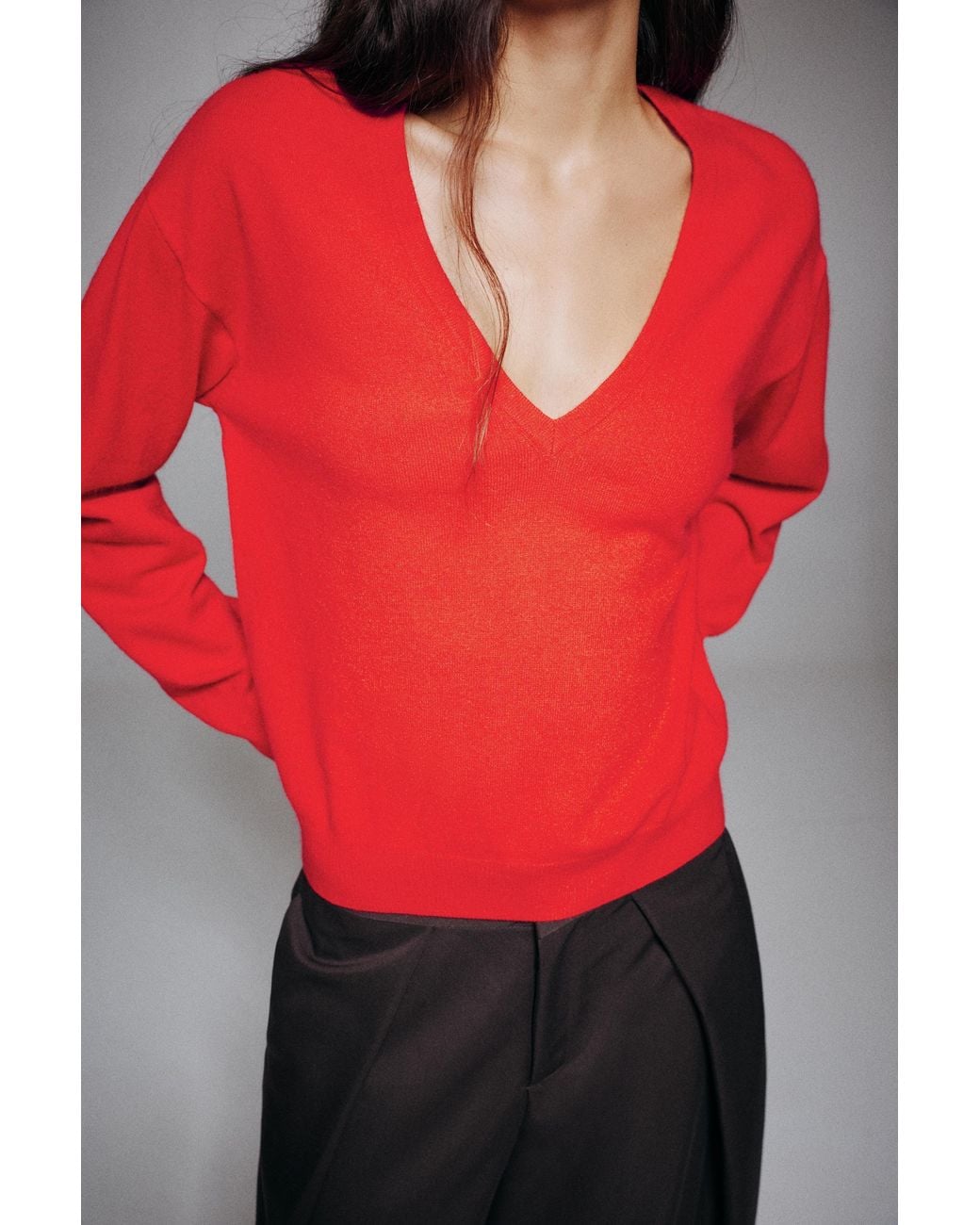 Pull&Bear Basis Trui Met V-Hals in het Red