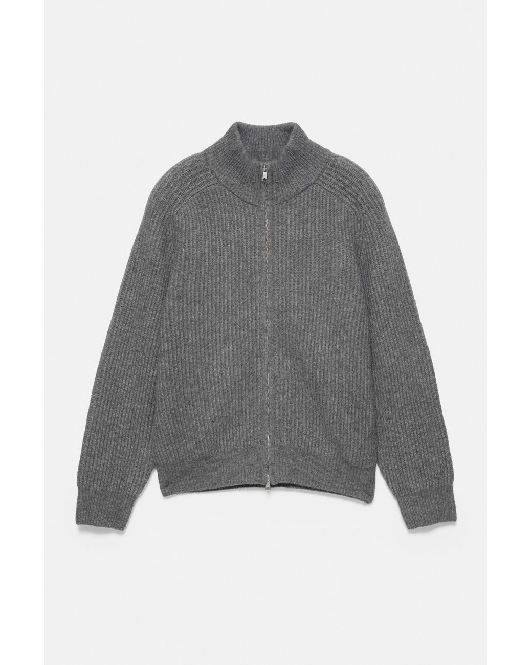 Pull&Bear Gray Ribbed Zip-Up Cardigan for men
