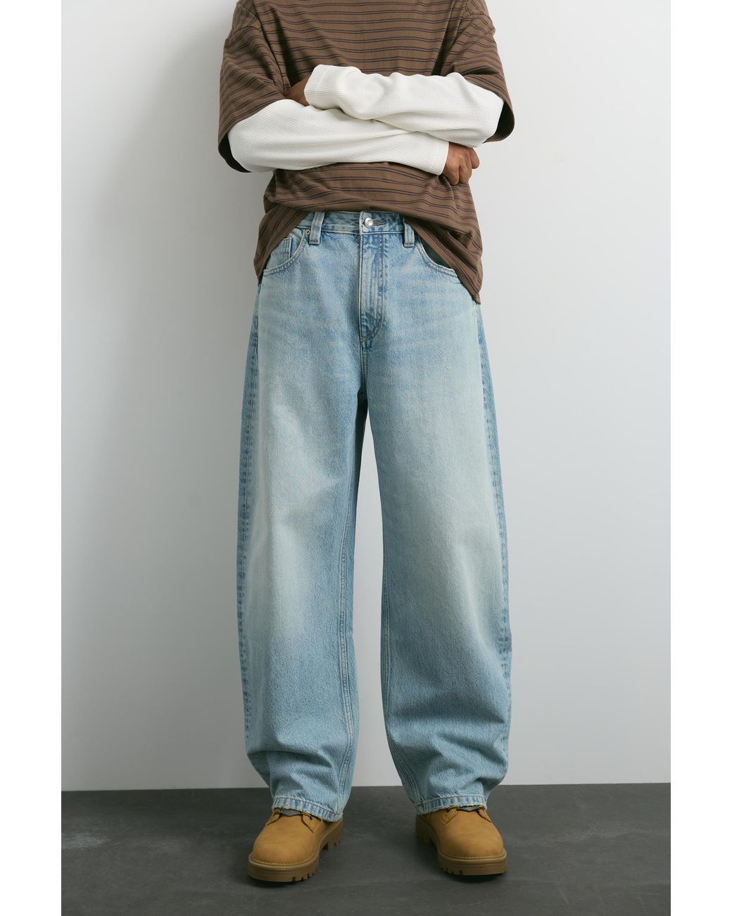 Pull&Bear Blue Balloon-Fit Baggy Jeans for men