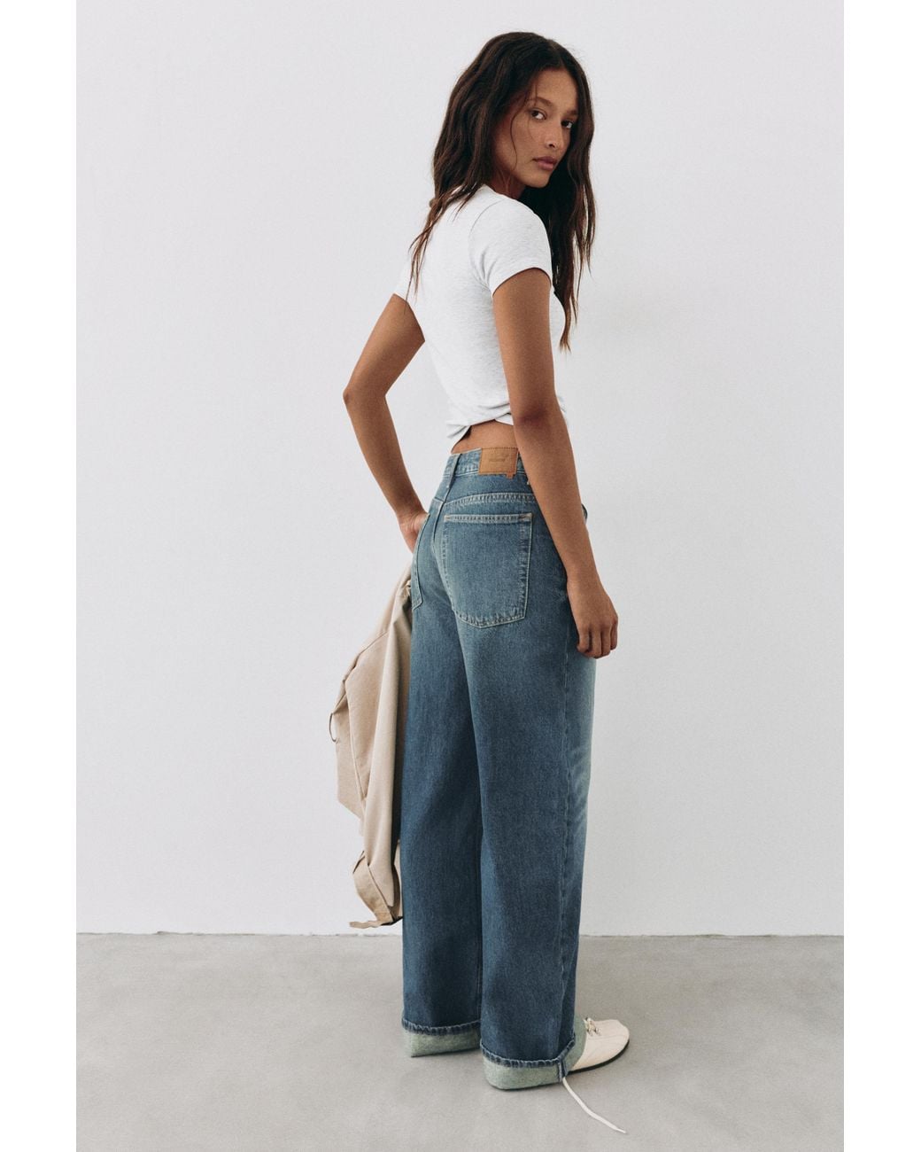 Pull&Bear Blue Balloon-Fit Baggy Jeans With Turn-Up Hems
