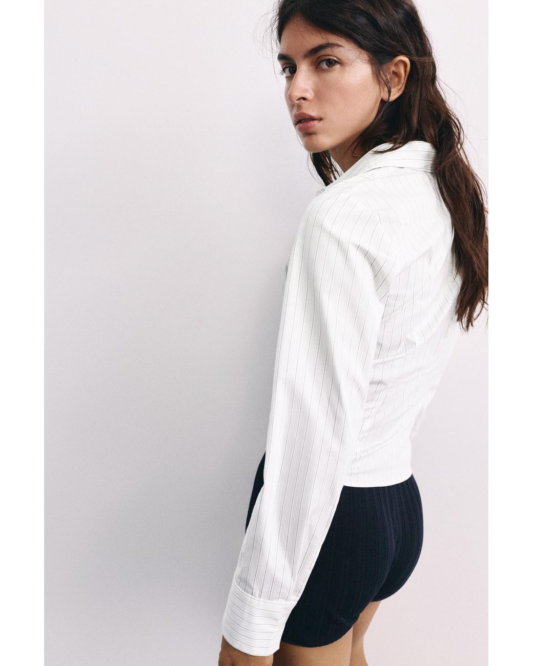 Pull&Bear White Fitted Long Sleeve Shirt