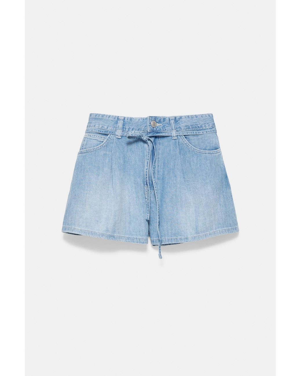 Pull&Bear Blue Denim Shorts With Darts And Belt