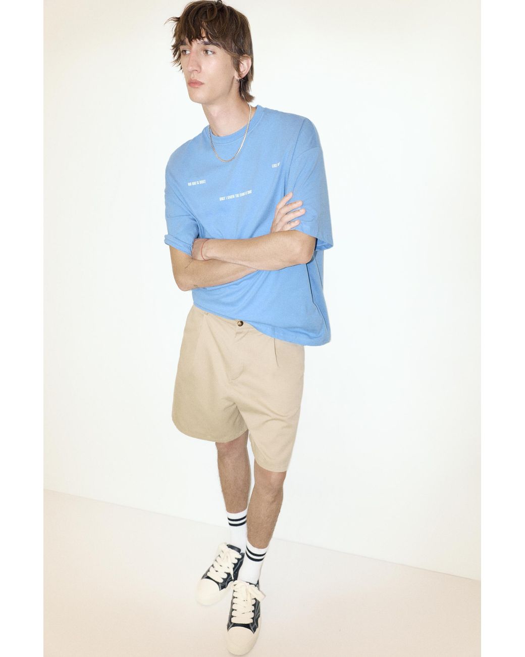 Pull&Bear Blue Stwd Boxy Text T-Shirt for men