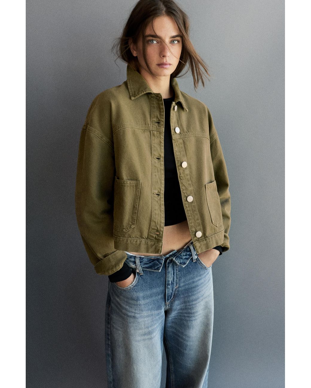 Pull&Bear Green Boxy Denim Overshirt