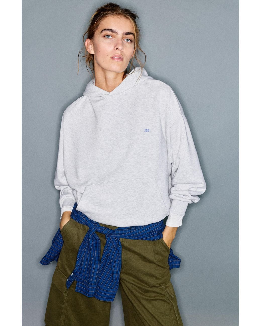 Pull&Bear Sweater Met Capuchon En Logo in het Gray