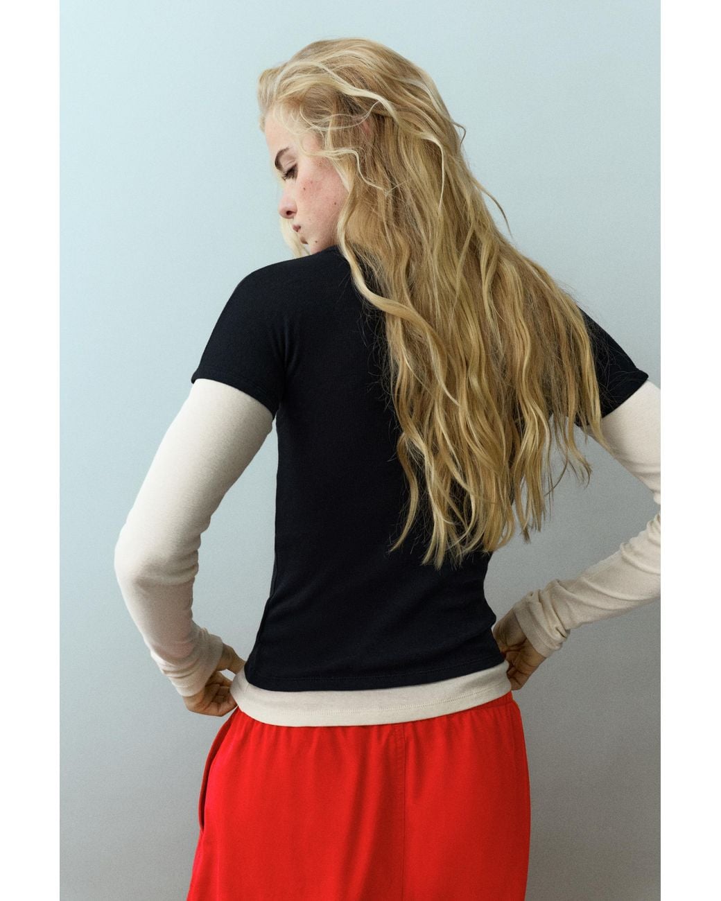Pull&Bear Black Double-Sleeve T-Shirt