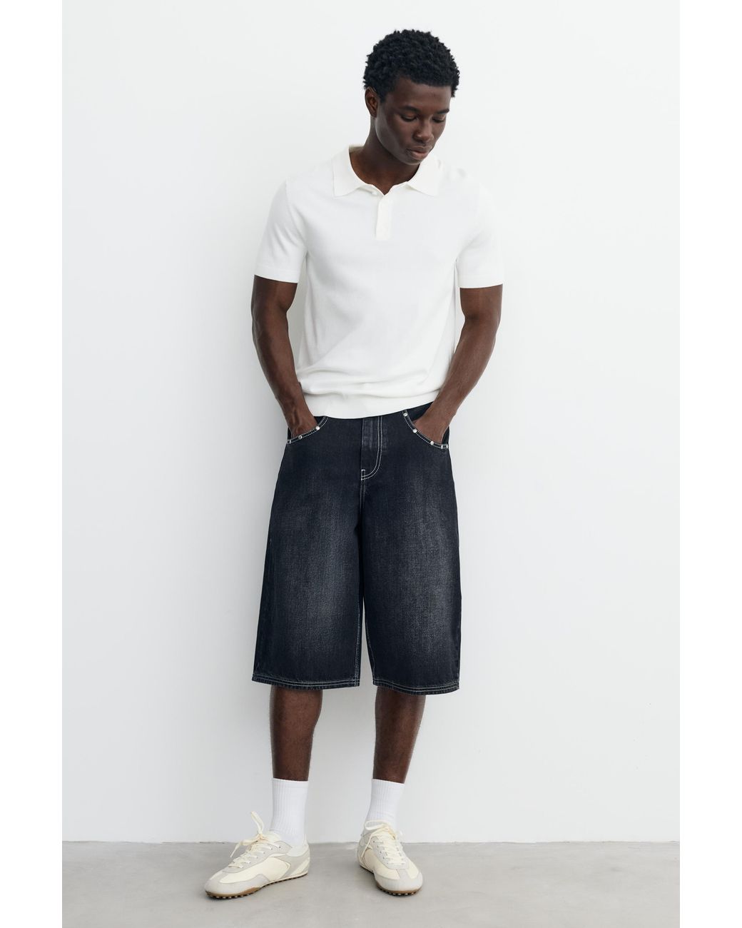 Pull&Bear White Short Sleeve Knit Polo Shirt for men